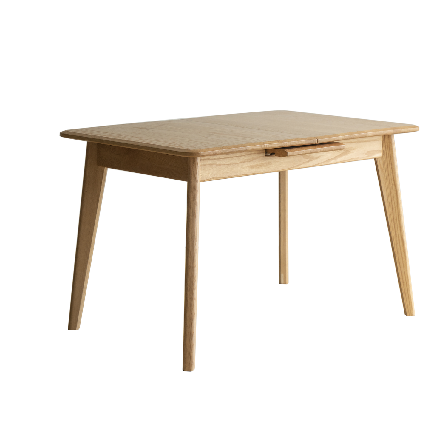 Natural Solid Oak Round Corner Diagonal Leg Telescopic Table Extending Dining Table Fitted With Metal Slide, for 6-8 people to meet 
 Dining table wood (light color)