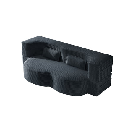 Modern Floor Sofa with 2 Pillows,Convertible Corduroy Fabric Foam-Filled Sleeper Sofa Bed,15' Twin Size Folding Mattress for Living Room,Guest Bed,Playroom,no assembly required,Dark Grey