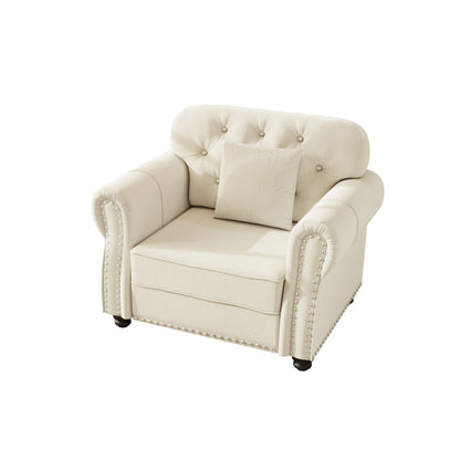 41.3'Upholstered Velvet Sofa with Nailhead Trim and Rolled Armrests,Mid-Century Modern Chesterfield Sofa with Button Tufted,Includes 1 Pillows,Beige/White