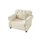 41.3'Upholstered Velvet Sofa with Nailhead Trim and Rolled Armrests,Mid-Century Modern Chesterfield Sofa with Button Tufted,Includes 1 Pillows,Beige/White