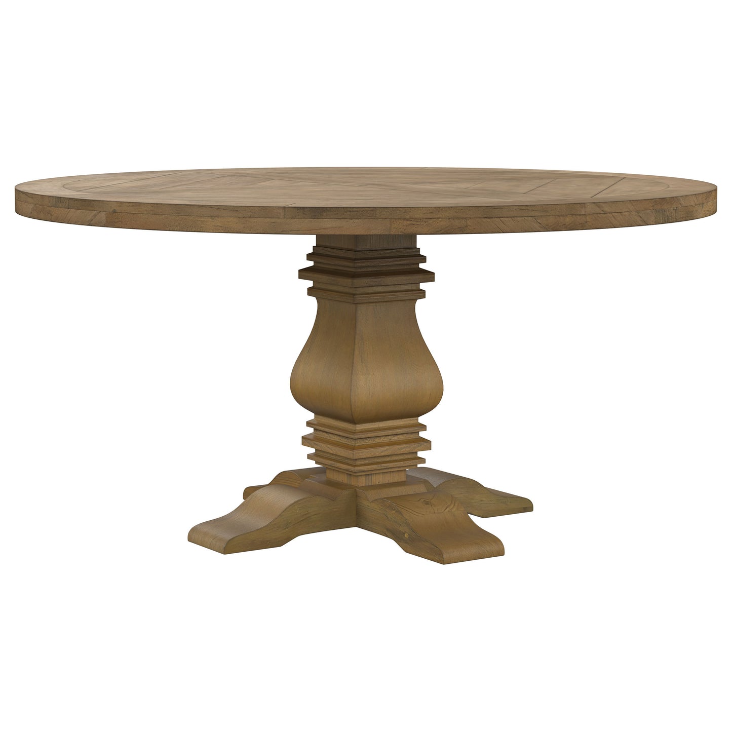 Rhea Rustic Honey Round Wood Dining Table: Solid Pine and Mahogany, Weathered Finish, 59.75in Diameter, Rustic Smoke Color