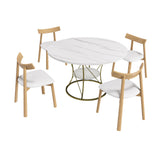 Round Extendable Dining Table Set for 4-6 with 4 Solid Wood Chairs, White Marble Veneer Top with Gold Metal Base, Expandable from 43 to 59 Inches