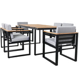7-Piece Outdoor Dining Set with Removable Cushions, Acacia Wood and Steel Frame, Grey