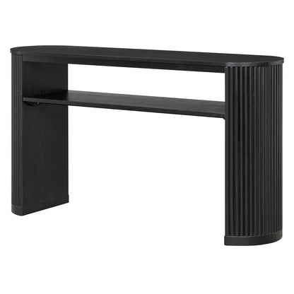 TREXM Rustic Console Table with Fluted Legs - Farmhouse Entryway Sofa Table, Vintage Oval Hallway Accent Table with Ash Veneer Top and Glaze Finish, Open Shelf, Black