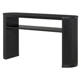 TREXM Rustic Console Table with Fluted Legs - Farmhouse Entryway Sofa Table, Vintage Oval Hallway Accent Table with Ash Veneer Top and Glaze Finish, Open Shelf, Black