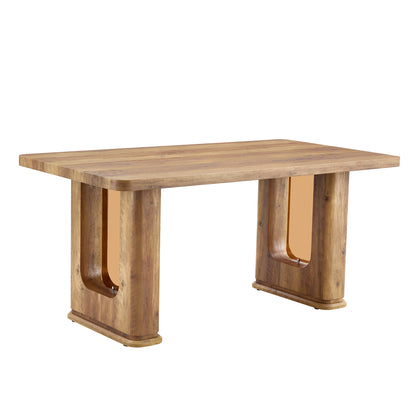 Stylish Wood Color Textured Dining Table MDF Material with Wood Grain Stickers 64.5 x 35.4 Inch
