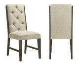 2pc Upholstered Chairs Elegant Tufted Detailing Plush Comfort Espresso Wood Frame Beige Upholstery Dining Room Wooden Furniture