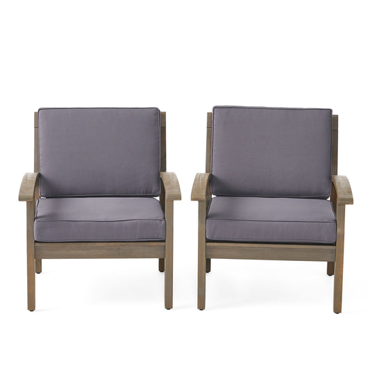 Peyton Club Chair Outdoor Seating Dark Grey Acacia Wood 32.25 x 28.00 x 31.25 inches