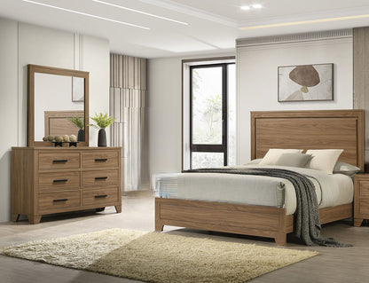 Walnut / Chestnut 3pc Set Queen Size Bed Dresser And Mirror Panel HB Bedroom Furniture Wooden Transitional