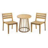 Outdoor 3-Pieces Acacia Wood Dining Set, Round Bistro Set, Teak Finish, Durable Hardwood