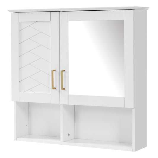 Modern 2-in-1 Wall Mounted Mirror Cabinet with Adjustable Shelves, Soft Close Doors, High-Define Mirror in White Finish, MDF & Rubber Wood Construction, 30 Inch