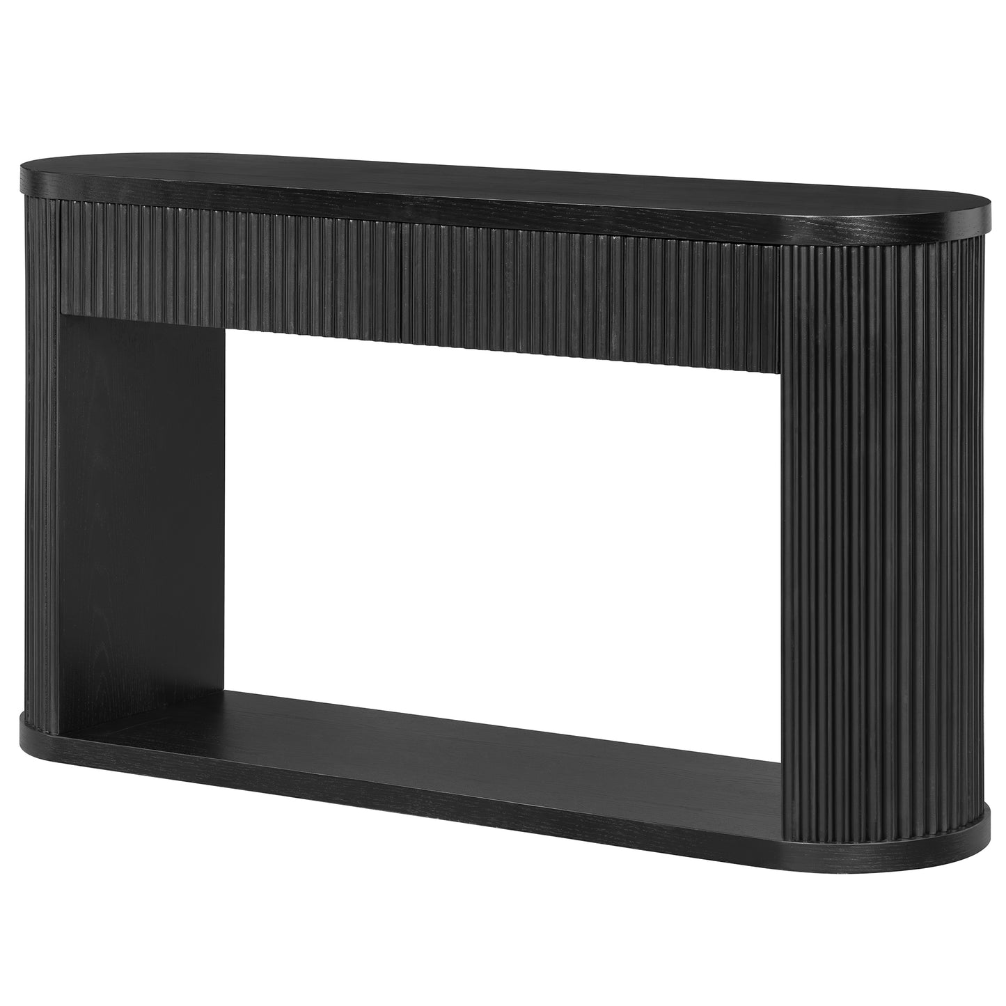 TREXM Oval Fluted Console Table with 2 Drawers and Bottom Shelf in Black, Wood Entryway Table with Smooth Metal Slides for Living Room, Entryway (Black)