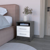 Nightstand Cartiz, Two Drawers, Smokey Oak / White Finish