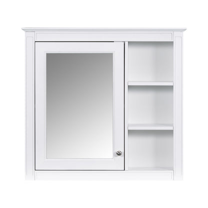 Modern Wall-Mounted Medicine Cabinet with Mirror, 30'' x 28'', White Finish, MDF and Solid Wood Construction, 3 Open Shelves