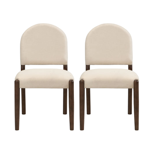 Dining Chairs with Back Mid Century Fabric Upholstered Armless Dining Room Side Chairs Set of 2-Walnut+Beige