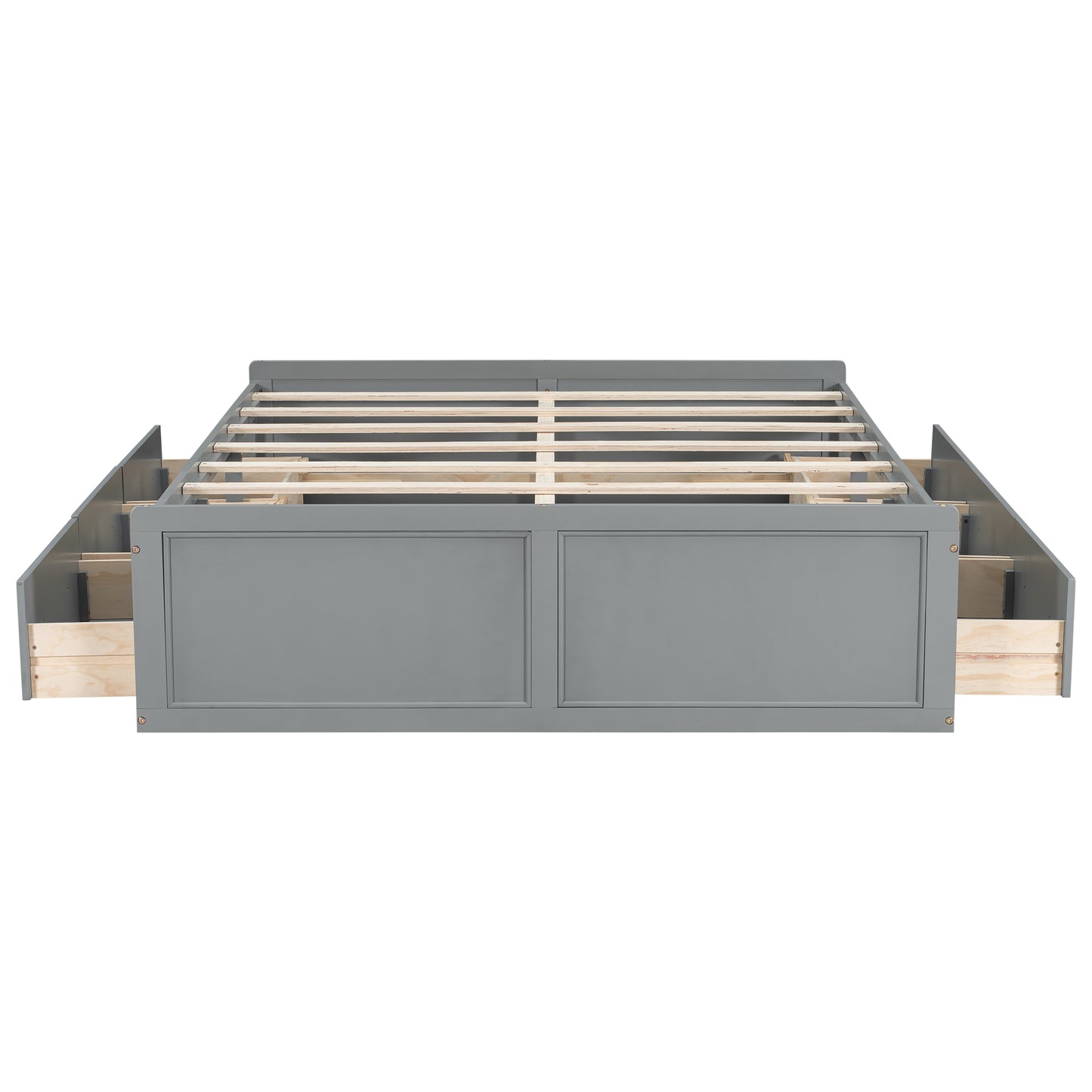 Gray Wood Queen Size Platform Bed Frame with 6 Drawers, Solid Pine Wood+MDF, 81.7''L x 62.2''W x 17.7''H