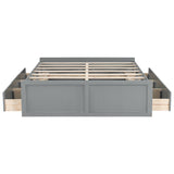 Gray Wood Queen Size Platform Bed Frame with 6 Drawers, Solid Pine Wood+MDF, 81.7''L x 62.2''W x 17.7''H