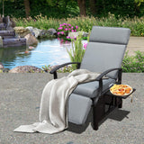 Adjustable Patio Recliner Chair Metal Outdoor Lounge Chair with Flip Table Push Back, Adjustable Angle, Removable Cushions, Support 350lbs,Gray