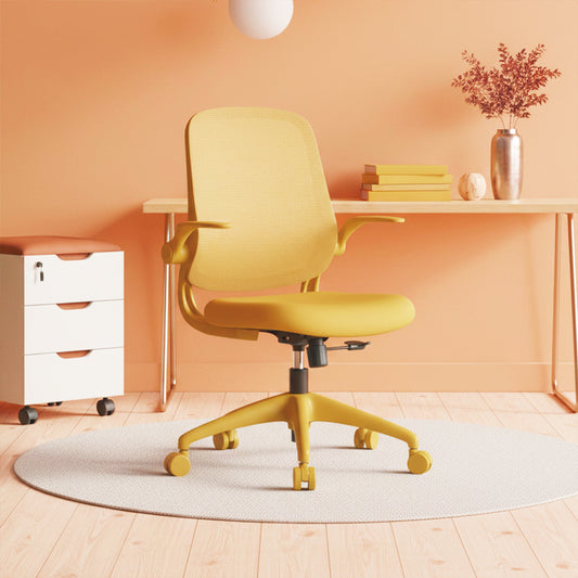 Ergonomic Color Office Chair 500lb (About 226.8kg), Home Office, Mesh Back, Integrated Molded Foam, Comfortable Sitting, Flipping Armrest, Fireproof, Rotating, Lifting Multifunctional Chair (Yellow)