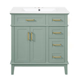 Modern 30' Bathroom Vanity with Ceramic Sink, Light Green Storage Cabinet, Soft-Close Doors, Deep & Standard Drawers, Solid Wood+MDF Construction