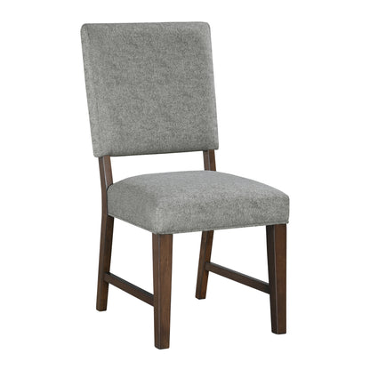 Walnut Finish Wood Side Chairs Set of 2, Gray Textured Fabric Upholstered Seat and Back Modern Dining Furniture