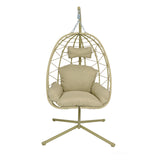 Hanging Egg Chair with Stand Indoor Outdoor PE Wicker Swing Hammock Chair with Washable Cushion for Patio Bedroom Balcony Garden