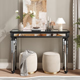 Black Mirror Console Table Vintage Wood Grain Carving Process Gorgeous and Noble for Entryway, Sofa Table,Living Room(48''W x 32.3''H x 18D)