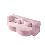 Modern Floor Sofa with 2 Pillows,Convertible Teddy Fabric Foam-Filled Sleeper Sofa Bed,15' Twin Size Folding Mattress for Living Room,Guest Bed,Playroom,no assembly required,Pink