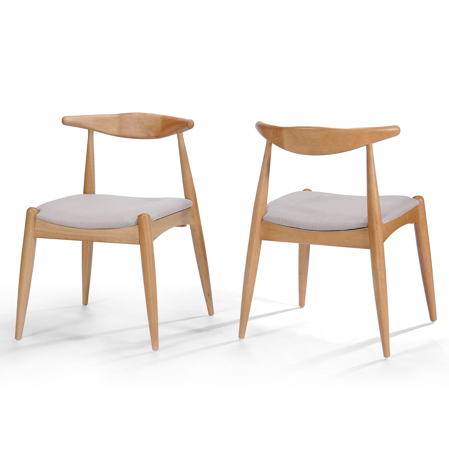 Set of 2 Vintage Rubberwood Dining Chairs with Ergonomic Backrest & Comfort Cushions in Natural+Beige, Solid Rubberwood Frame with TSCA-Certified Foam Seats