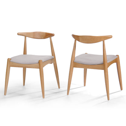 Set of 2 Vintage Rubberwood Dining Chairs with Ergonomic Backrest & Comfort Cushions in Natural+Beige, Solid Rubberwood Frame with TSCA-Certified Foam Seats
