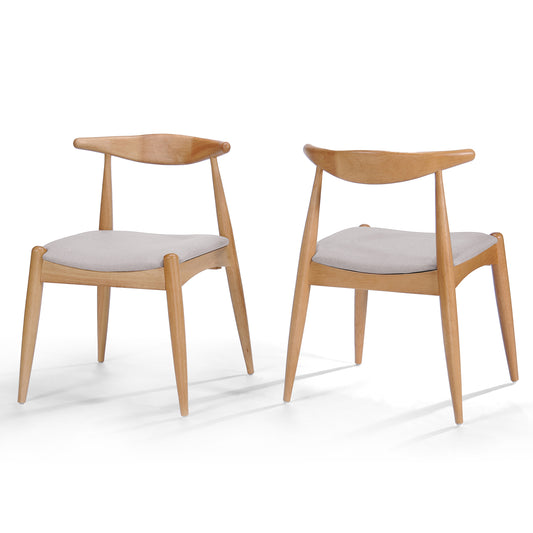 Set of 2 Vintage Rubberwood Dining Chairs with Ergonomic Backrest & Comfort Cushions in Natural+Beige, Solid Rubberwood Frame with TSCA-Certified Foam Seats