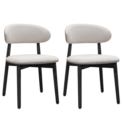 Linen Grey Cotton-Linen Fabric Upholstered Dining Chair with Black Solid Wood Legs, Armless Chair Set of 2 for Kitchen, Restaurant, Living, Meeting Room