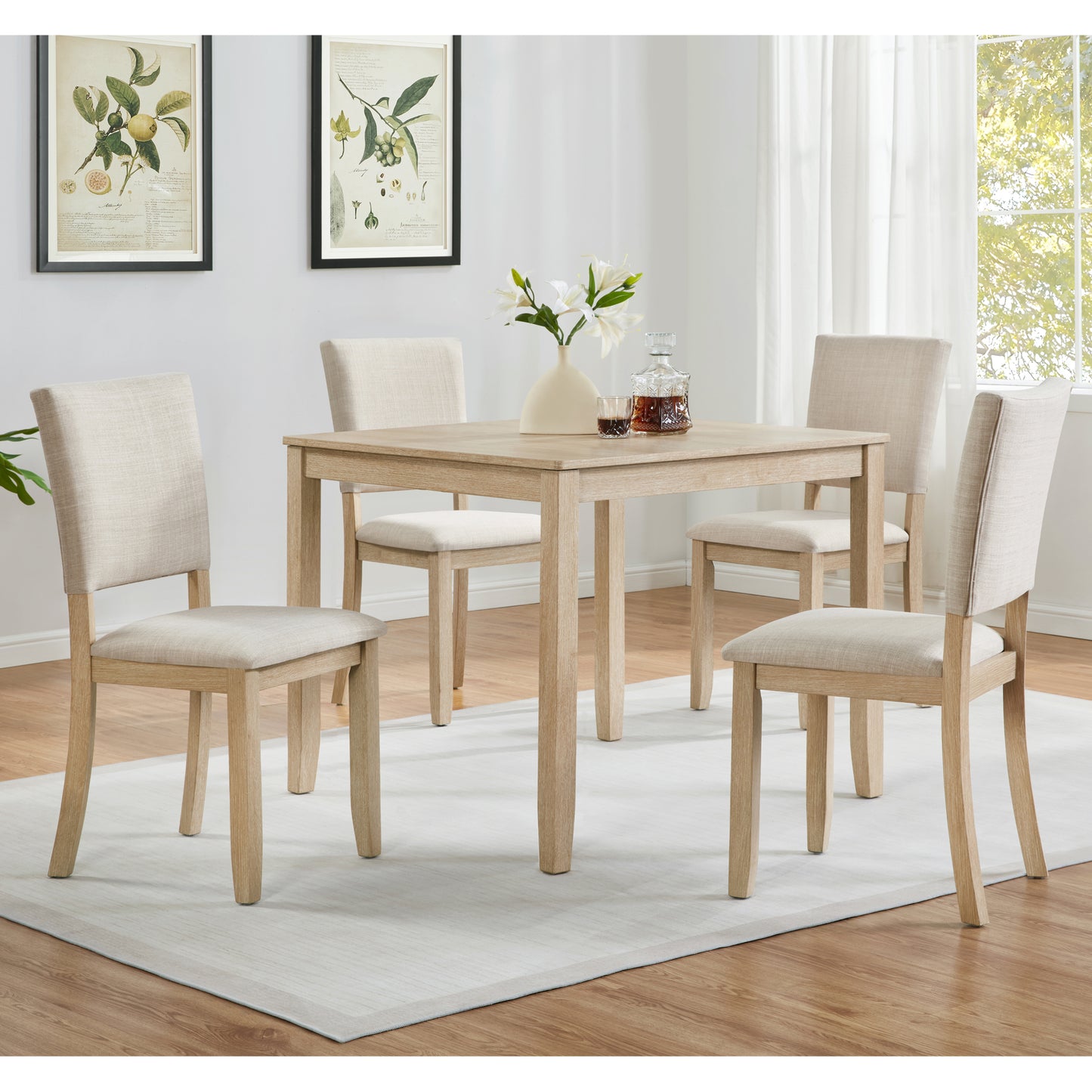 Modern 4 Person Dining Table Set with 4 Chairs, Dining Table Set for 4 People, 5-piece Wooden Dining Table Set for Living Room, Kitchen and Dining Room, Light Oak + Beige