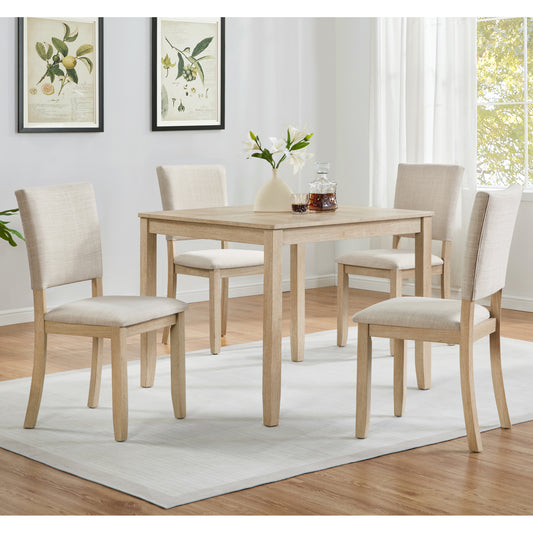 Modern 4 Person Dining Table Set with 4 Chairs, Dining Table Set for 4 People, 5-piece Wooden Dining Table Set for Living Room, Kitchen and Dining Room, Light Oak + Beige
