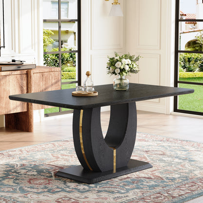 Modern minimalist MDF black wood grain MDF dining table for 4-6 people.Suitable for dining rooms,living rooms,terraces,and kitchens.Black Wood Grain desktop with MDF U-shaped legs.63''*37''*30''
