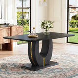 Modern minimalist MDF black wood grain MDF dining table for 4-6 people.Suitable for dining rooms,living rooms,terraces,and kitchens.Black Wood Grain desktop with MDF U-shaped legs.63''*37''*30''