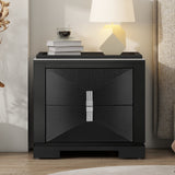 Mid-Century Modern Nightstand, 2 Drawers Wide Sofa Side Table,Wood Diamond Shaped End Table with Storage,Closet with Heavy Duty Base,Small Bedside Table for Bedroom,Living Room,Entrance,Black