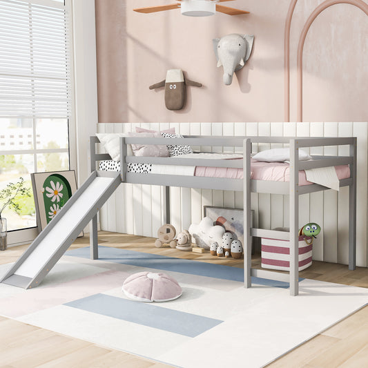Loft Bed with Slide, Multifunctional Design, Twin (Gray)(OLD SKU: WF292715AAE)