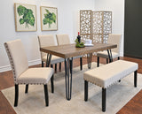 Amisos 6-Piece Dining Set, Hairpin Dining Table with 4 Chairs and Upholstery Bench, 3 Color Options
