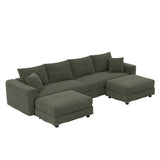 102.4 'Plush Corduroy 4-Seat Sofa,Modern Comfy Upholstered Sofa Cloud Couch,Deep Seat Couches with Soft Pillows and 2 Ottomans,Convertible Sofa Lounge Chair, Green