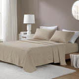 4-Piece King 100% Cotton Printed Sheet Set,Beige/White Stripes