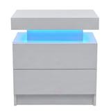Modern LED Bedside Table Cabinet with Adjustable Lights and 2 Drawers, White, Engineered Wood, 19.30 x 13.70 x 20.50 inches