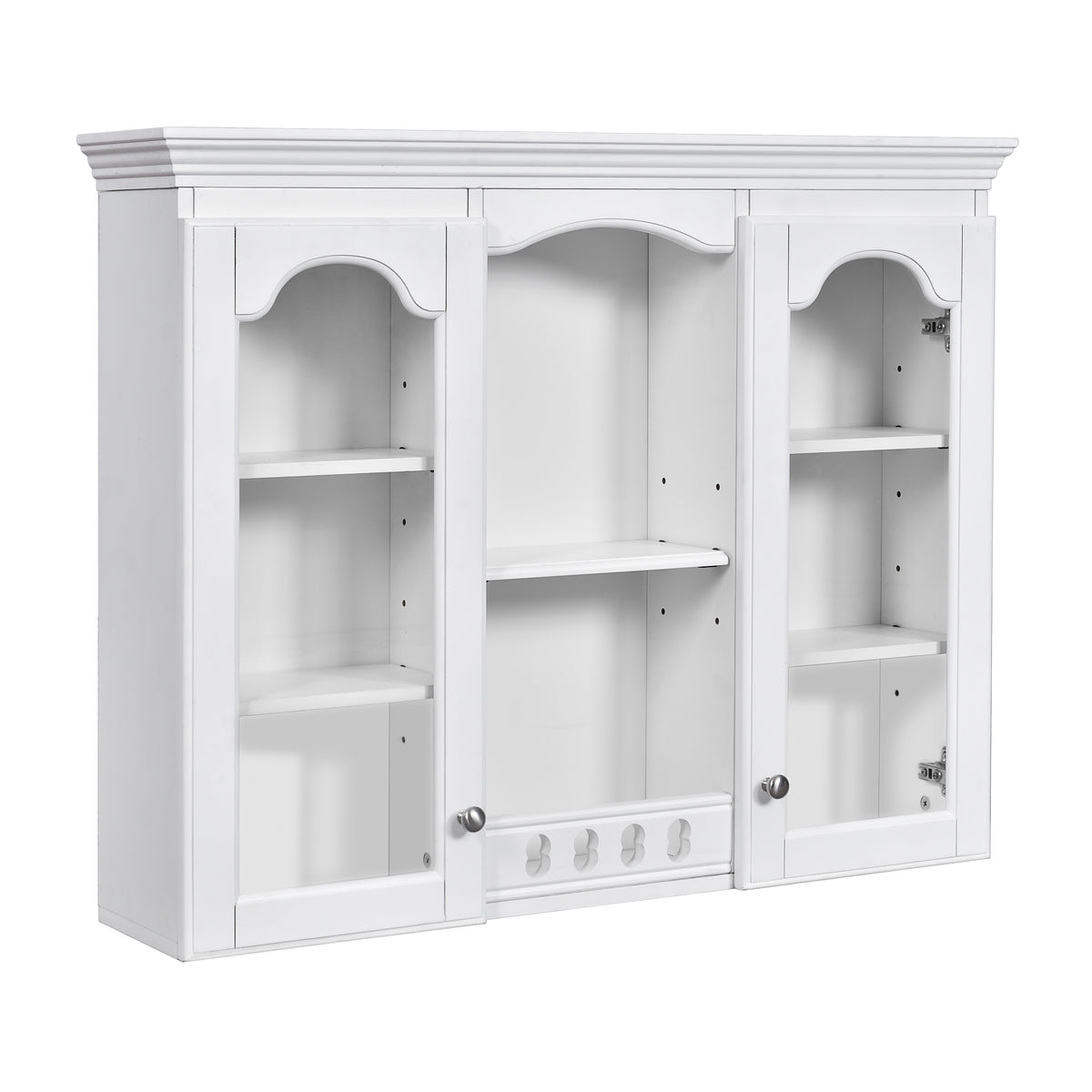Retro White Wall-Mounted Medicine Cabinet with 2 Glass Doors, Adjustable Shelves, MDF and Solid Wood Frame, 35.27''W x 28''H x 7.83''D