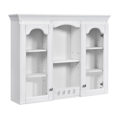 Retro White Wall-Mounted Medicine Cabinet with 2 Glass Doors, Adjustable Shelves, MDF and Solid Wood Frame, 35.27''W x 28''H x 7.83''D
