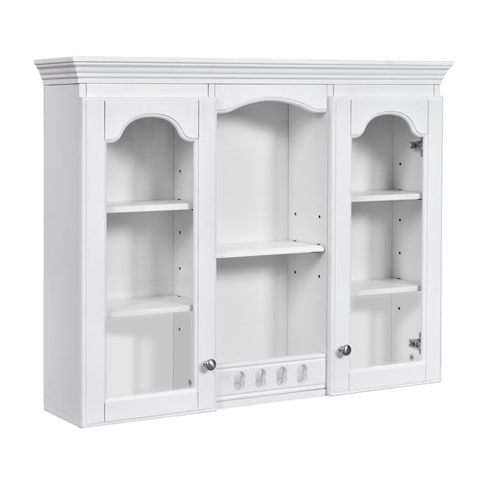 Retro White Wall-Mounted Medicine Cabinet with 2 Glass Doors, Adjustable Shelves, MDF and Solid Wood Frame, 35.27''W x 28''H x 7.83''D