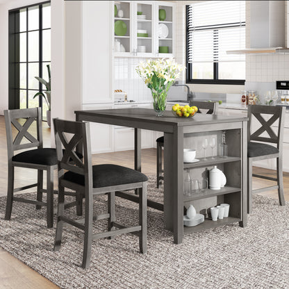 TOPMAX 5 Pieces Counter Height Rustic Farmhouse Dining Room Wooden Bar Table Set with 4 Chairs, Gray(old sku:SP011135AAE)