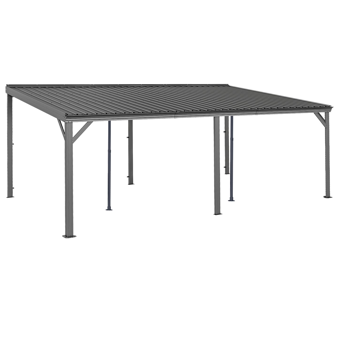 12x20FT Lean to Gazebo, Outdoor Hardtop Wall Mounted Gazebo with Sloping Galvanized Steel Roof, Upgraded Heavy Duty Mounted Shelter with Drainage System for Deck, Porch, Backyard