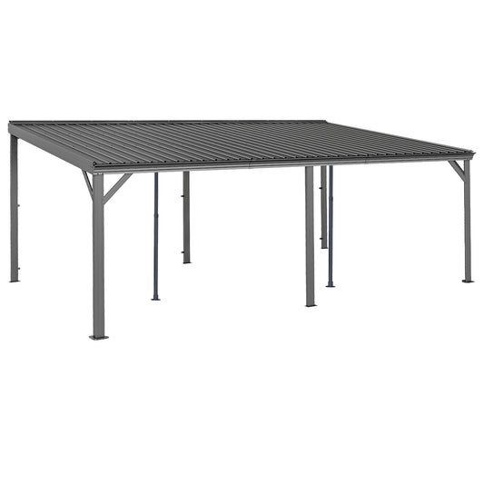 12x20FT Lean to Gazebo, Outdoor Hardtop Wall Mounted Gazebo with Sloping Galvanized Steel Roof, Upgraded Heavy Duty Mounted Shelter with Drainage System for Deck, Porch, Backyard