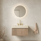 MURI 30' Bathroom Vanity&Sink, Floating Plywood Storage Cabinet with Drawer&Door, Roma Travertine Sintered Stone Top&Ceramic Basin with 3 Pre-drilled Faucet Holes, Pre-assembled, Heidelberg Woodgrain