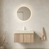 MURI 30' Bathroom Vanity&Sink, Floating Plywood Storage Cabinet with Drawer&Door, Roma Travertine Sintered Stone Top&Ceramic Basin with 1 Pre-drilled Faucet Hole, Pre-assembled, White Oak Woodgrain